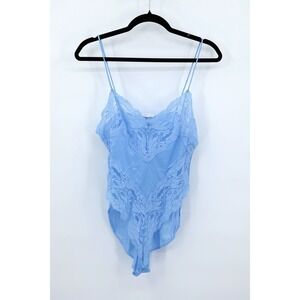 Y2K Vassarette Lace Bodysuit M Blue Sheer Lingerie Romantic Soft Girl Vintage